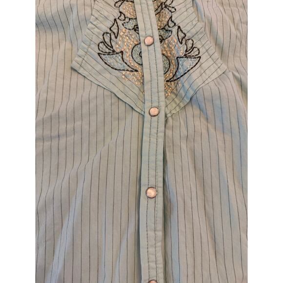 Cowgirl Coastal Country Pearl Button Y2K Western Embroiderd Teal Dress Size M - Picture 8 of 9